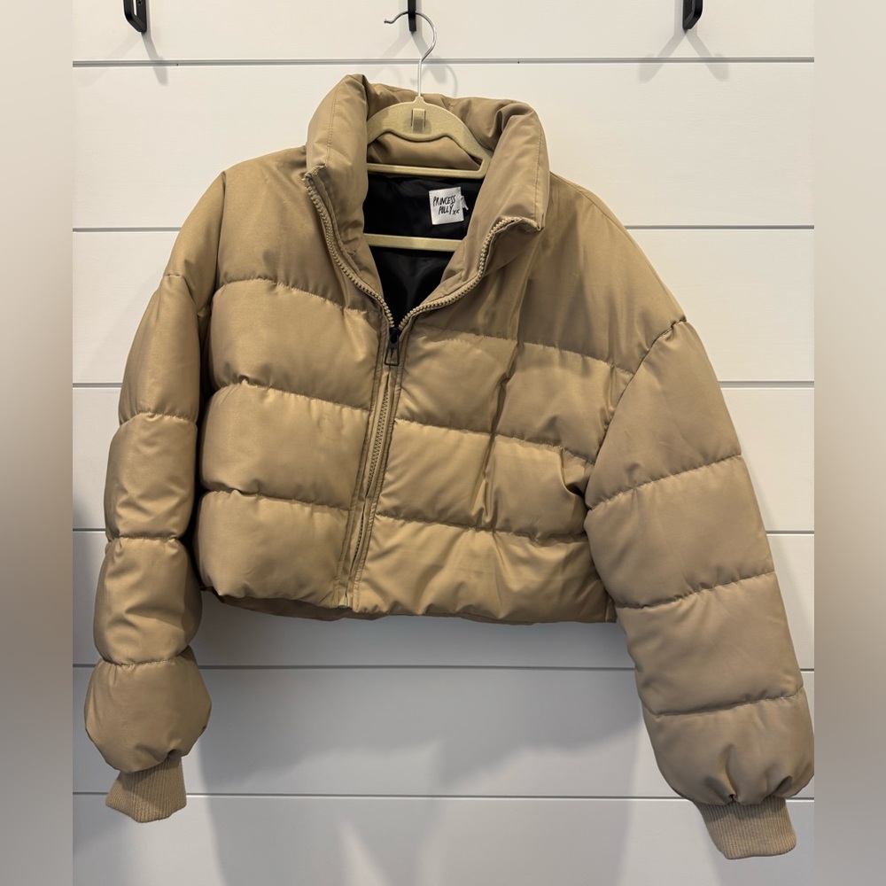 Princess Polly Tan Cropped Puffer Jacket